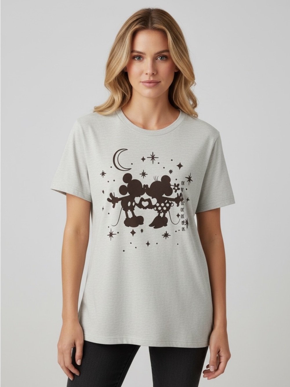 NWT Disney Light Gray Tee with Mickey & Minnie Silhouette